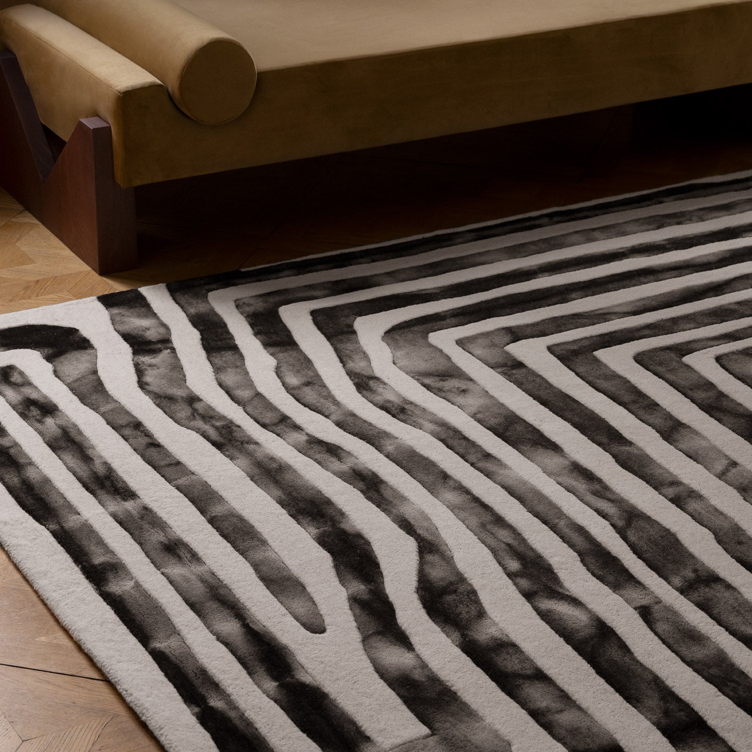 Psychedelic Labyrinth Rug Charcoal