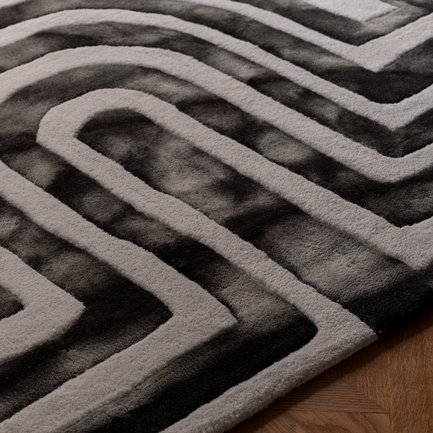 Psychedelic Labyrinth Rug Charcoal