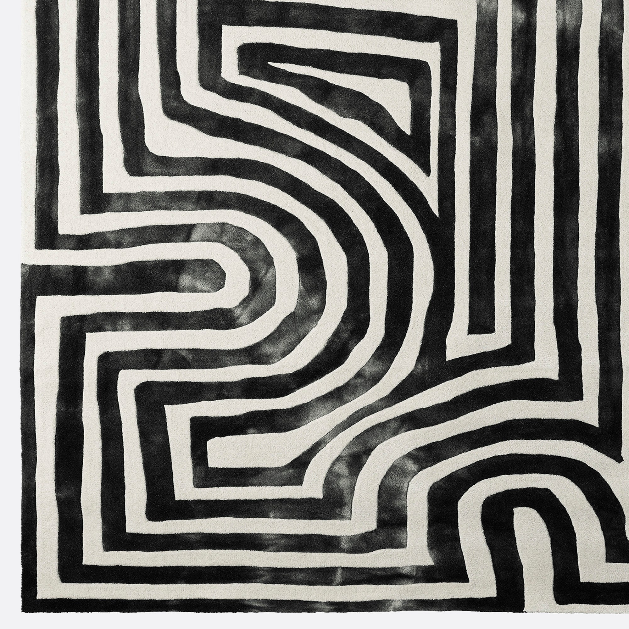 Psychedelic Labyrinth Charcoal Dip Dye Rug