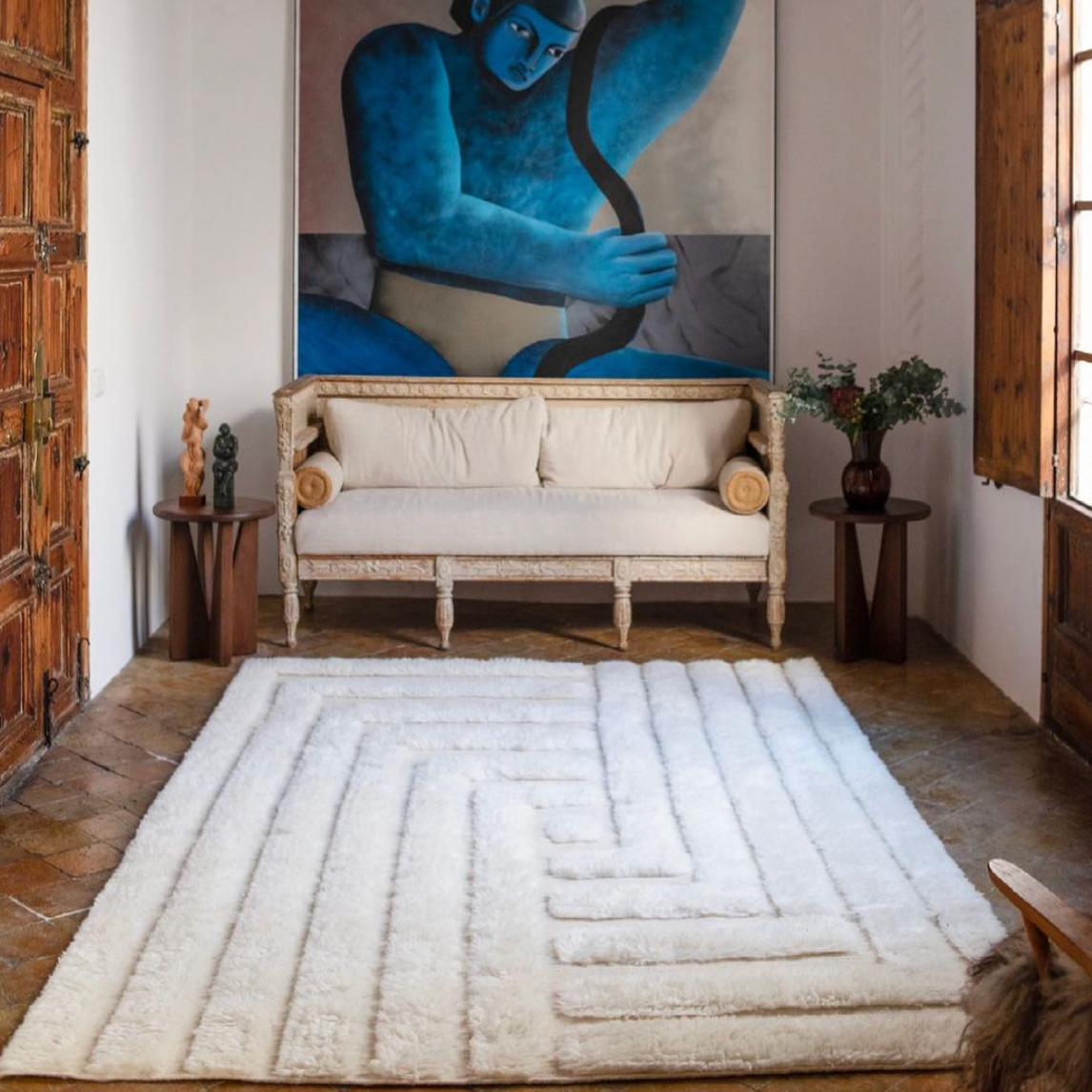 Shaggy Labyrinth Rug White