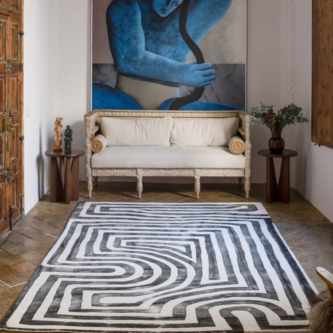 Psychedelic Labyrinth Charcoal Dip Dye Rug